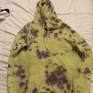 Fruit of the Loom Purple and Yellow Tie-Dye Hoodie